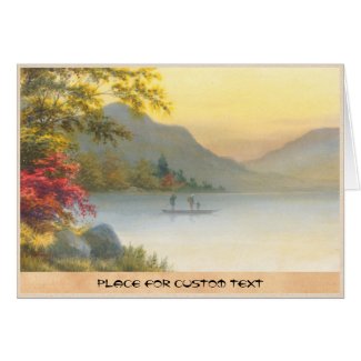 Kenyu T Boat on Lake in Autumn japanese watercolor Greeting Cards