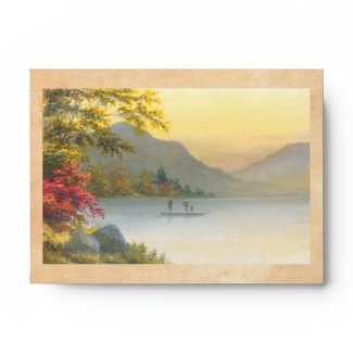 Kenyu T Boat on Lake in Autumn japanese watercolor Envelope