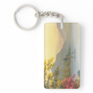 Kenyu T Boat on Lake in Autumn japanese watercolor Acrylic Keychains