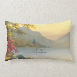 Kenyu T Boat on Lake in Autumn japanese watercolor Pillow