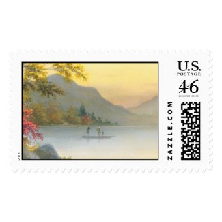 Kenyu T Boat on Lake in Autumn japanese watercolor Postage