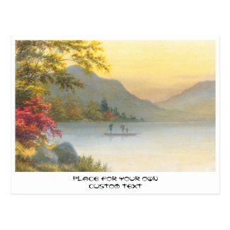 Kenyu T Boat on Lake in Autumn japanese watercolor Post Card