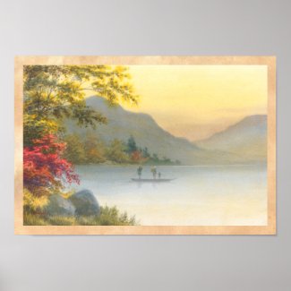 Kenyu T Boat on Lake in Autumn japanese watercolor Posters