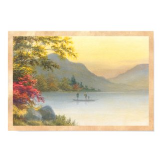 Kenyu T Boat on Lake in Autumn japanese watercolor Posters