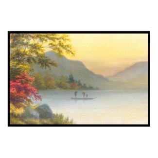 Kenyu T Boat on Lake in Autumn japanese watercolor Print