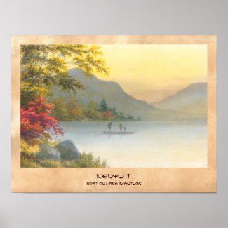 Kenyu T Boat on Lake in Autumn japanese watercolor Poster