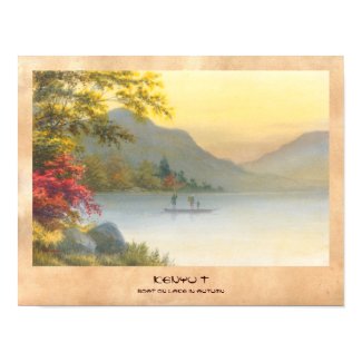 Kenyu T Boat on Lake in Autumn japanese watercolor Poster