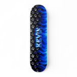 Kevin skateboard blue fire and flames design.