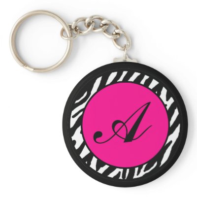 Key Chain Monogram Hot Pink Zebra Animal Print
