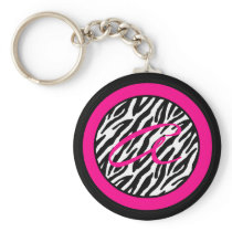 Key Chain Monogram Hot Pink Zebra Animal Print