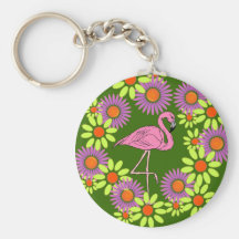 KEY CHAIN Retro Flamingo & Crazy-Daisy Flowers