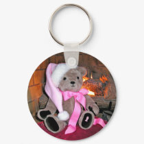 Key chain Teddy Bear Pink Santa Hat & pink ribbon keychains