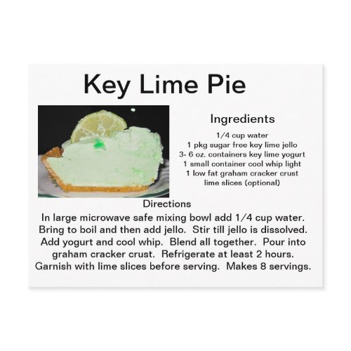 Key Lime Pie Recipe Card postcard