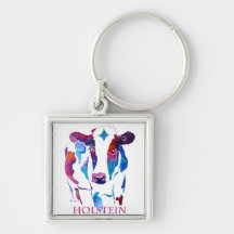 Key Ring Holstein Cow in Purple & Blues Keychain