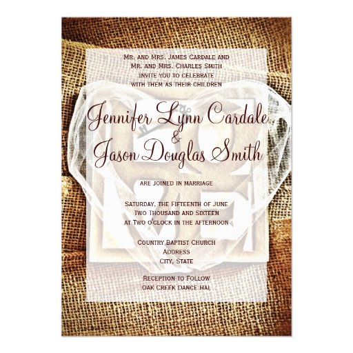 Key to her Heart Rustic Burlap Wedding Invitations