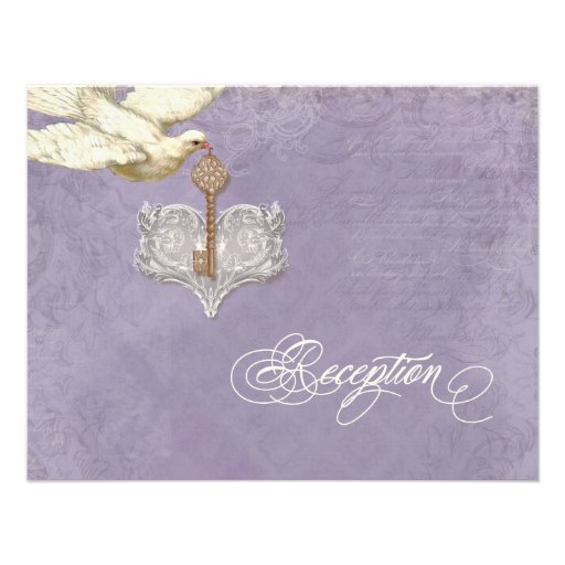 Key to my Heart, Doves Swirl Reception Card Invite