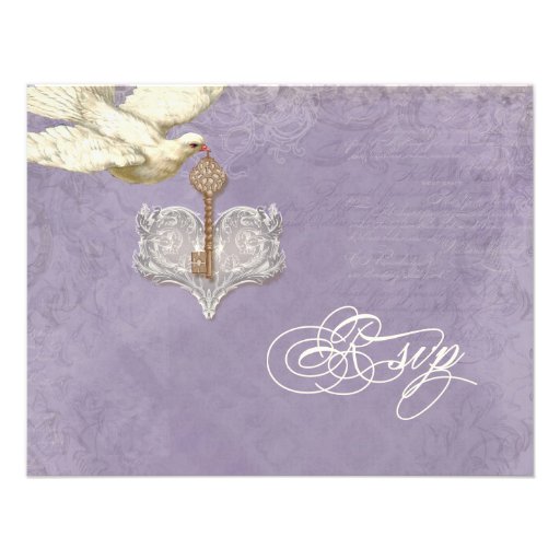 Key to my Heart, Doves Swirl RSVP Response Card Personalized Invitations