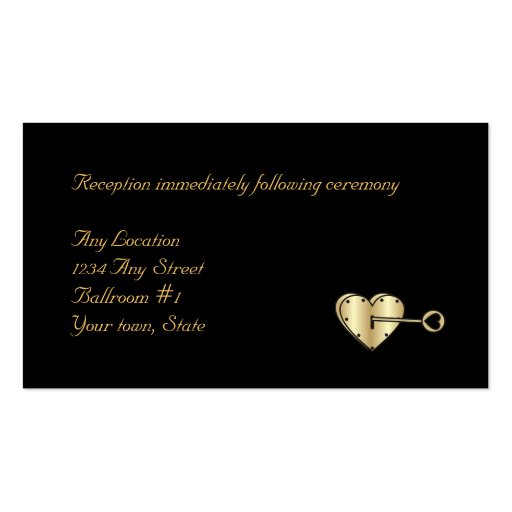 Key to my Heart Reception Cards Business Card Template (back side)
