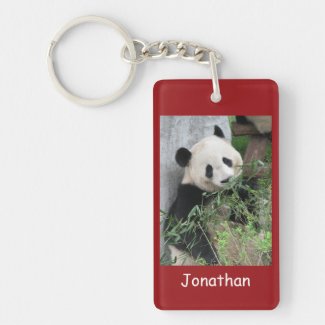 Keychain, Rectangular Double Sided Panda, Red