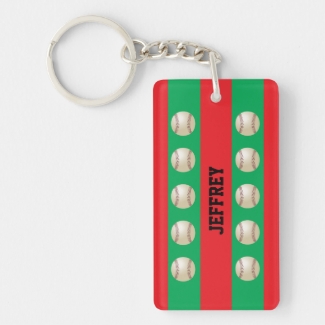 Keychain, Red & Green, Baseball Christmas, Xmas