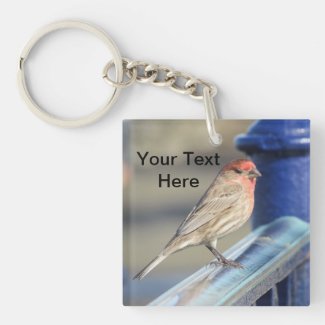 Keychain - Red headed sparrow on fence
