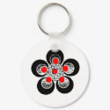Keychain Red Silver Flower