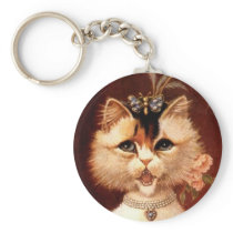 KEYCHAIN Singing Victorian Parlor Cat Kitten Jewel