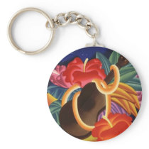 KEYCHAIN Vintage Tropical Hawaii Travel Ad Ukulele