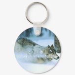 Keychain -Wolf Running in Snow