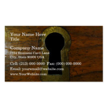 Keyhole in a wooden door business card template