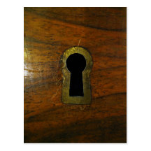 Keyhole in a wooden door post cards