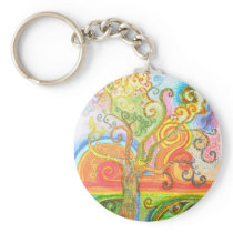 Keyring or Keychain with Psychedelic Tree Design