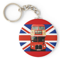 Keyring with Bus and British Flag Key Chains