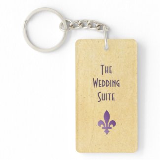 Keychain for key to the wedding suite at hotel or rental with a fleur de lys