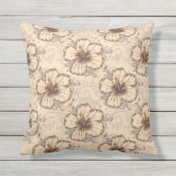 Khaki and Brown Hibiscus Flower Pillow