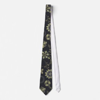Customizable tie design, tip with floral pattern on black / dark grey and