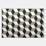 Khaki Black & White 3D Cubes Pattern placemats