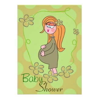 Khaki Polka Dots Pregnant Mom Baby Shower Invite