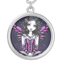 khristyn, tiara, princess, pink, hot, stripes, big, eyed, butterfly, fairy, faery, fae, faerie, pixie, fantasy, art, myka, jelina, faeries, Necklace with custom graphic design