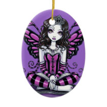 khristyn, tiara, gothic, princess, pink, hot, stripes, big, eyed, butterfly, fairy, faery, fae, faerie, pixie, fantasy, art, myka, jelina, Ornament with custom graphic design
