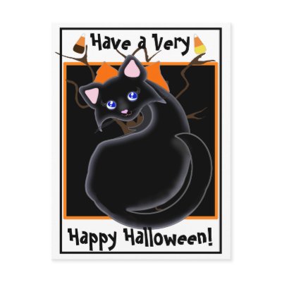 Kiara Toon Kitty Black Cat With Tree Postcard
