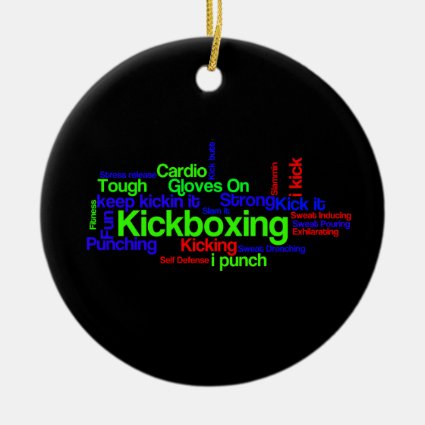 Kickboxing Word Cloud Bright on Black Double-Sided Ceramic Round Christmas Ornament