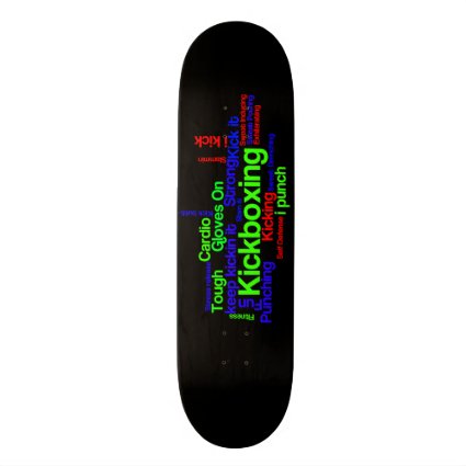 Kickboxing Word Cloud Bright on Black Skate Board Deck