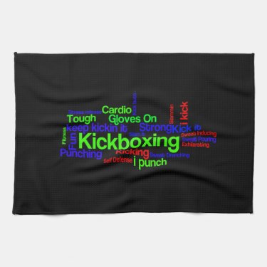 Kickboxing Word Cloud Bright on Black Towels
