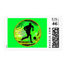 Kicking Balls in Green and Gold Postage Stamps