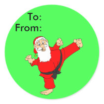 Kicking Santa Martial Arts Christmas Gift Tags stickers