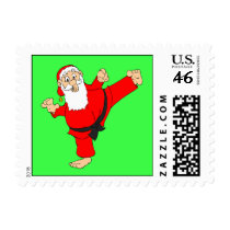 Kicking Santa Martial Arts Christmas Stamps