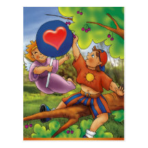 Kid on tree and angel - Postcard