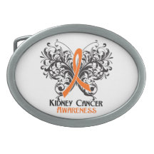 Kidney Cancer Awareness Butterfly Oval Belt Buckles