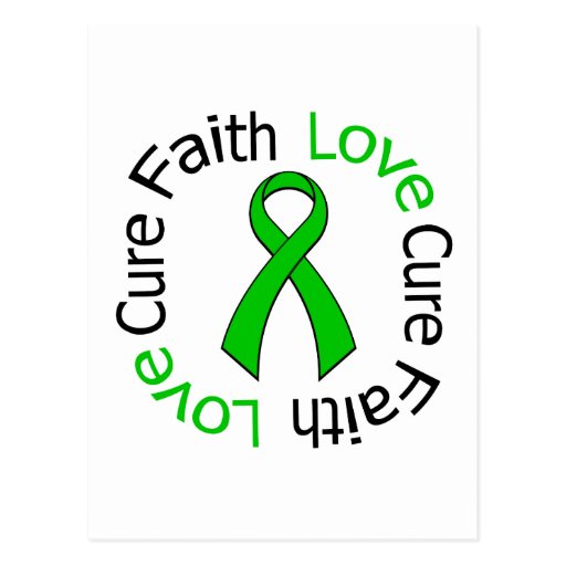 Kidney Cancer Faith Love Cure (Green Ribbon) Postcards